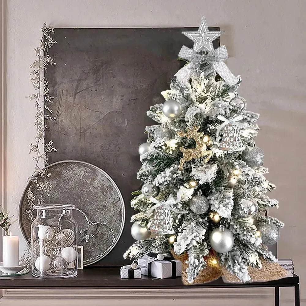 BowLift | 2ft Mini Christmas Tree Decoration With Flocked Snowflakes, Xmas Ornaments For Table Top For Home & Office