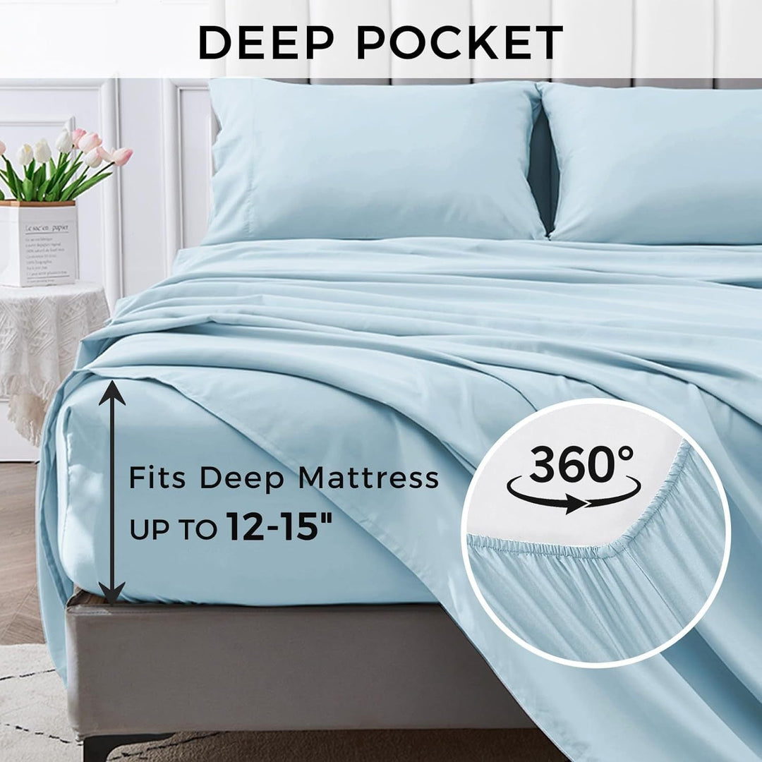 4-Piece Soft Cooling Queen Size Sheets: 14" Deep Pocket, Luxury Hotel-Grade, Shrinkage and Fade Resistant, Easy Care Bed Sheet Set | Bowlift