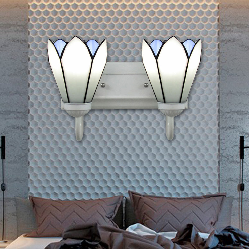 BowLift | 2 Heads Wall Mounted Tiffany Lily White Glass Wall Light Fixture for Bedroom