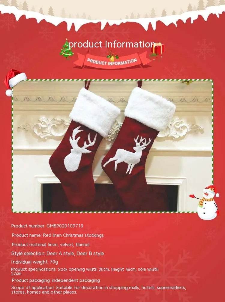 BowLift | Christmas Stockings Gift Bag Red Hemp Elk Embroidery Christmas Stockings Gift Pendant