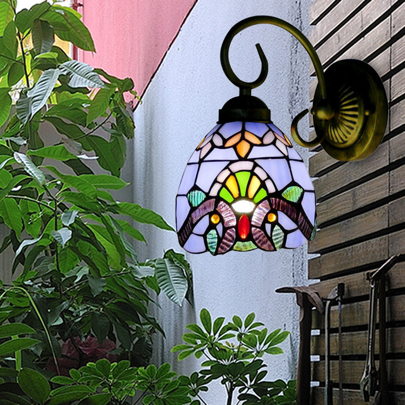 BowLift | Dome Wall Light with Blue / Brown Glass Shade Victorian Style 1 Light Mini Wall Lamp in Brass Finish