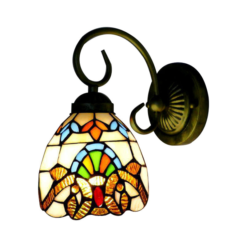 BowLift | Dome Wall Light with Blue / Brown Glass Shade Victorian Style 1 Light Mini Wall Lamp in Brass Finish