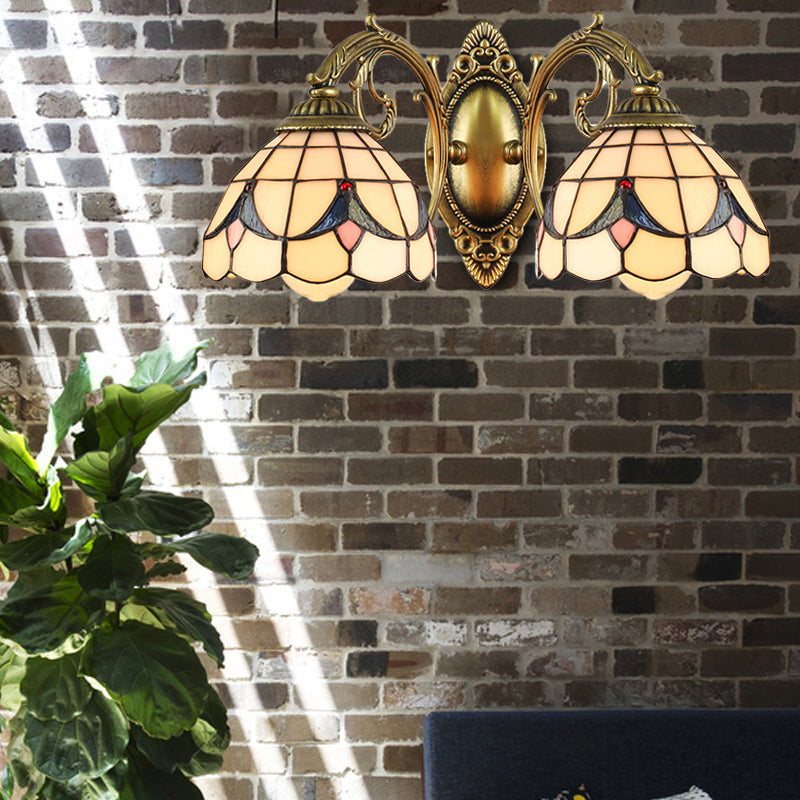 BowLift | 2 Lights Dome Wall Lamp with Magnolia White/Beige Glass Tiffany Wall Lamp for Living Room