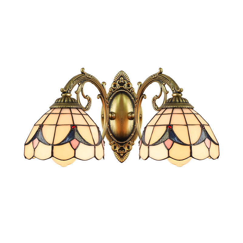 BowLift | 2 Lights Dome Wall Lamp with Magnolia White/Beige Glass Tiffany Wall Lamp for Living Room