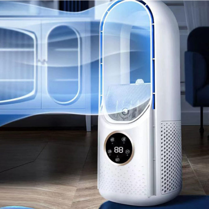 Portable Bladeless Air Conditioning Fan with Nightlight – 6 Speed Humidifier and Purifier, Quiet USB Desktop Cooler for Bedrooms and Rooms | Bowlift