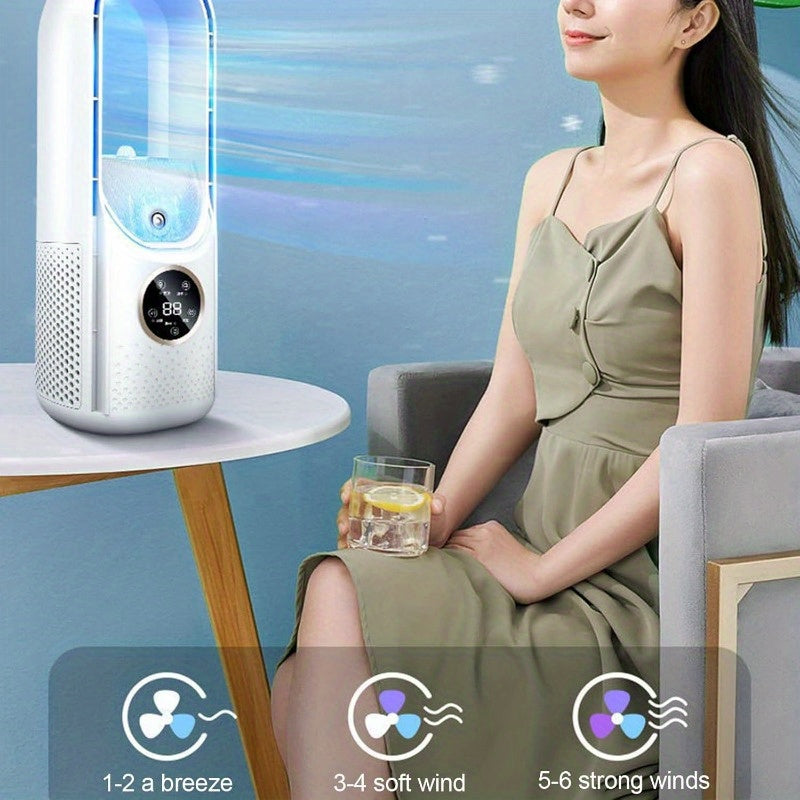 Portable Bladeless Air Conditioning Fan with Nightlight – 6 Speed Humidifier and Purifier, Quiet USB Desktop Cooler for Bedrooms and Rooms | Bowlift