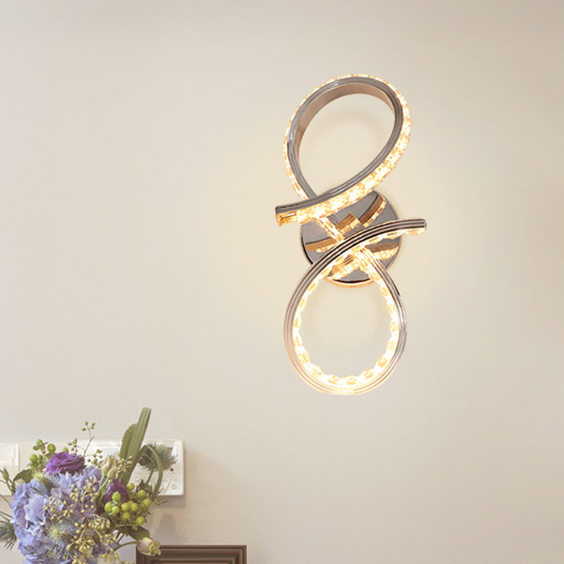 BowLift | Metallic Numbers Wall Lighting Ideas Simple LED Chrome Wall-Mounted Lamp with Cut Crystal Deco in Warm/White Light