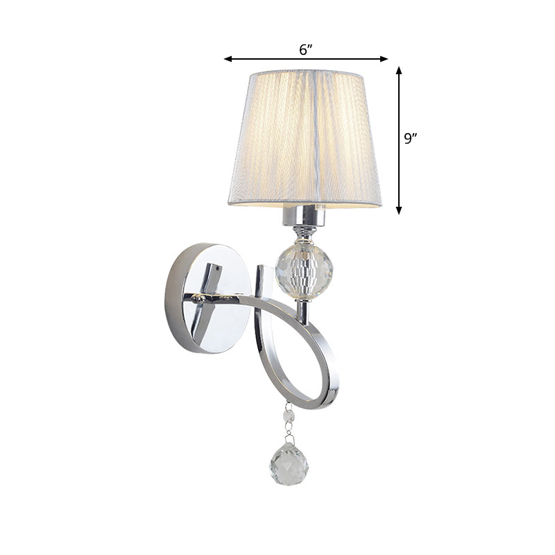 BowLift | Conical Parlor Wall Light Fixture Fabric 1 Light Classic Wall Lighting Ideas with Crystal Droplets in Chrome