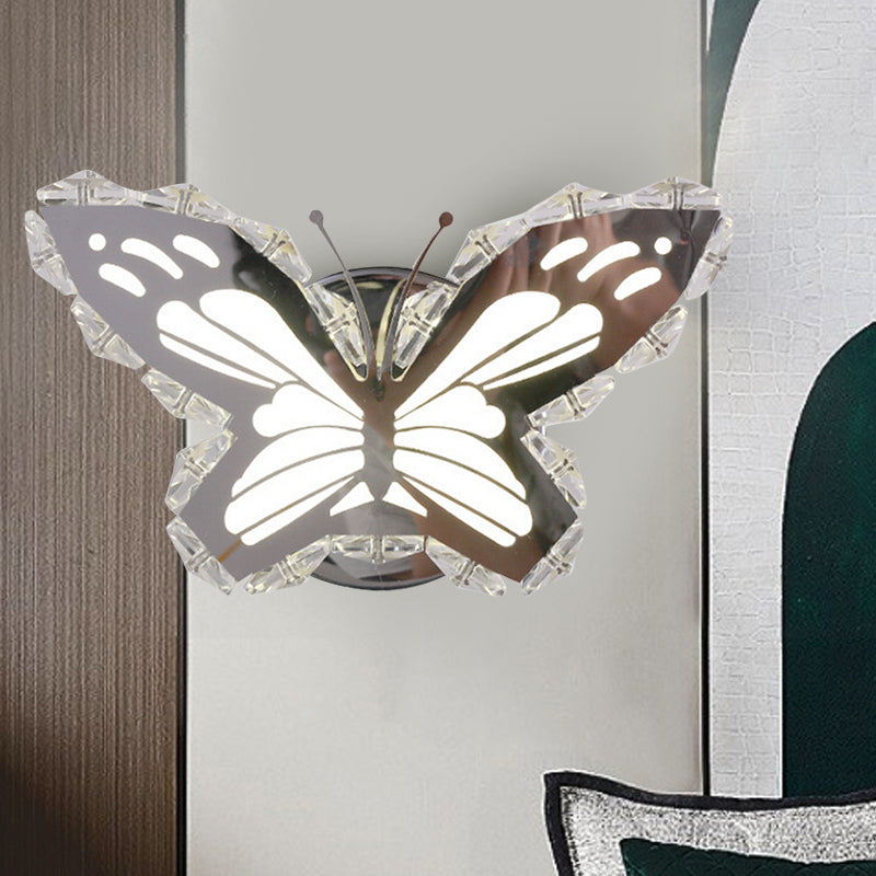 BowLift | LED Hall Wall Lighting Contemporary Stainless Steel Wall Lamp with Butterfly/Fish Crystal Shade in Warm/White Light