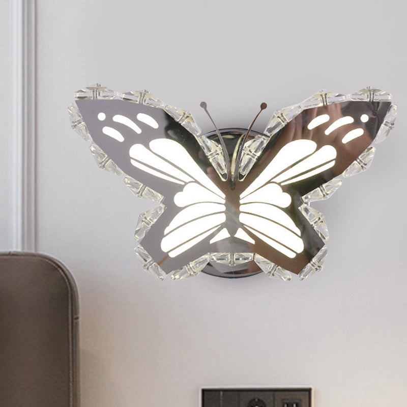 BowLift | LED Hall Wall Lighting Contemporary Stainless Steel Wall Lamp with Butterfly/Fish Crystal Shade in Warm/White Light