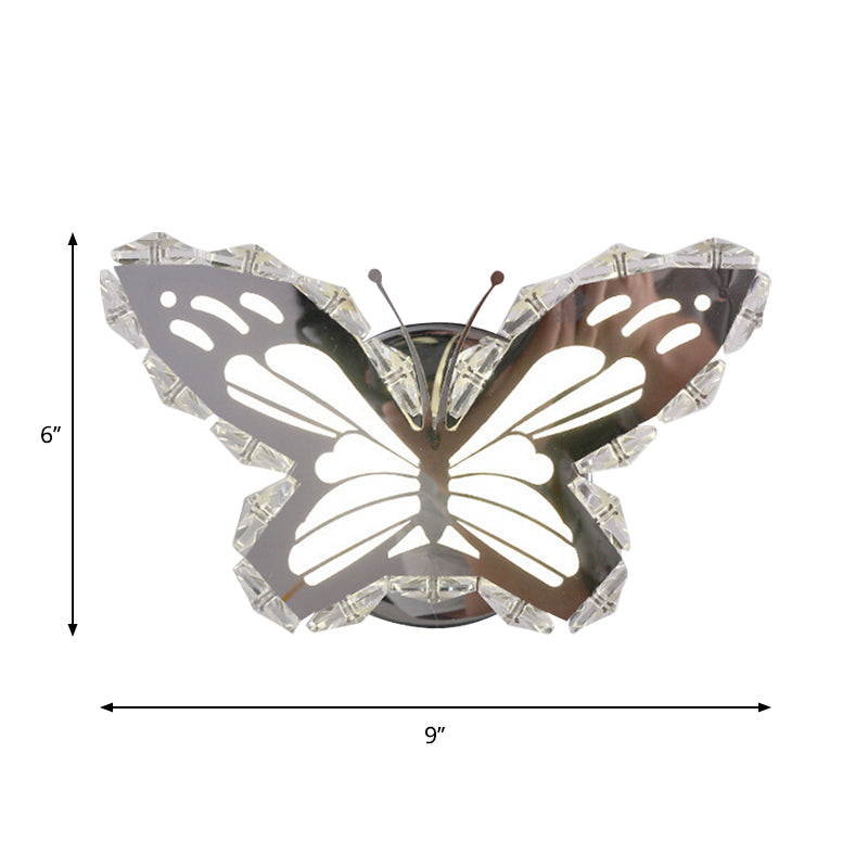 BowLift | LED Hall Wall Lighting Contemporary Stainless Steel Wall Lamp with Butterfly/Fish Crystal Shade in Warm/White Light