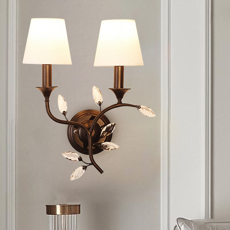 BowLift | Leave Bevelled Crystal Wall Lamp Minimalism 2 Lights Black/Gold Wall Lighting Ideas with Conical Fabric Shade