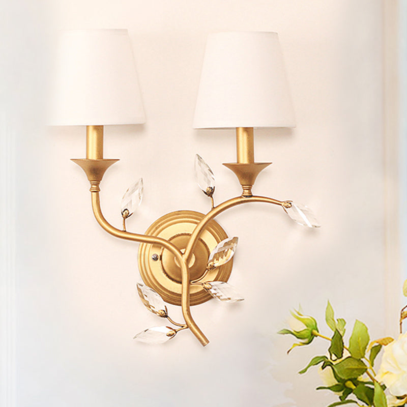 BowLift | Leave Bevelled Crystal Wall Lamp Minimalism 2 Lights Black/Gold Wall Lighting Ideas with Conical Fabric Shade