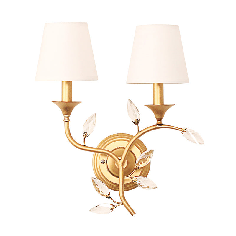 BowLift | Leave Bevelled Crystal Wall Lamp Minimalism 2 Lights Black/Gold Wall Lighting Ideas with Conical Fabric Shade