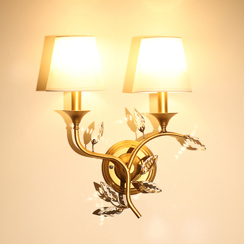 BowLift | Leave Bevelled Crystal Wall Lamp Minimalism 2 Lights Black/Gold Wall Lighting Ideas with Conical Fabric Shade