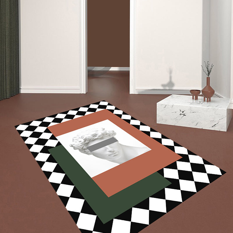 Orange and Green Modernism Rug Polyester Figure and Geometric Pattern Rug Pet Friendly Washable Non-Slip Back Rug for Decoration | Bowlift