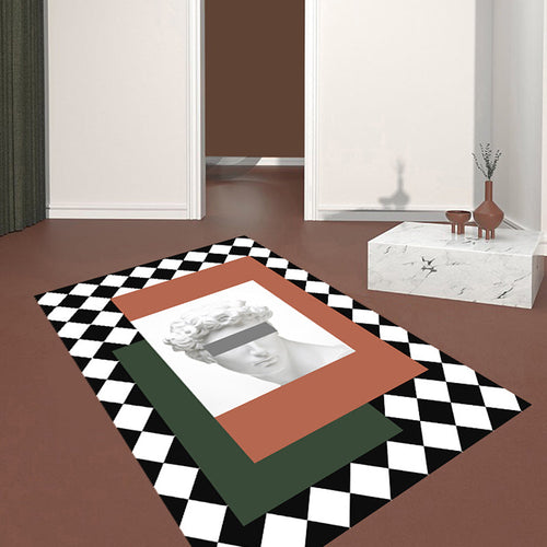 Orange and Green Modernism Rug Polyester Figure and Geometric Pattern Rug Pet Friendly Washable Non-Slip Back Rug for Decoration | Bowlift