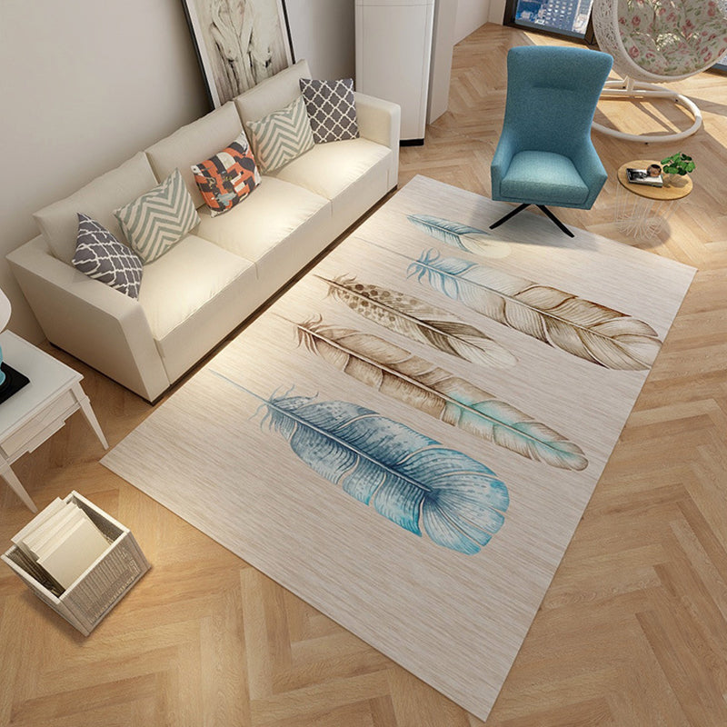 Stylish feather design rug with leaf gray contemporary rug polyester pet-friendly non-slip backing washable rug for the living room | Bowlift