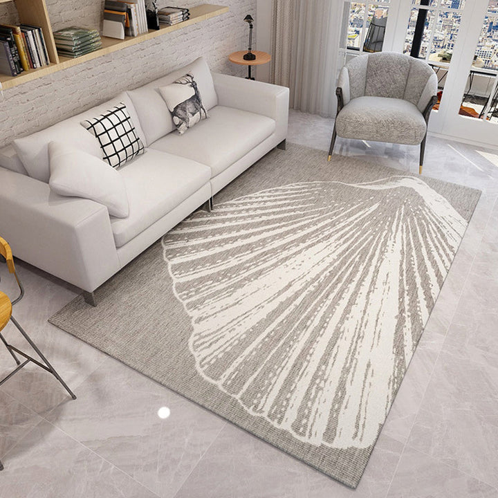Stylish feather design rug with leaf gray contemporary rug polyester pet-friendly non-slip backing washable rug for the living room | Bowlift