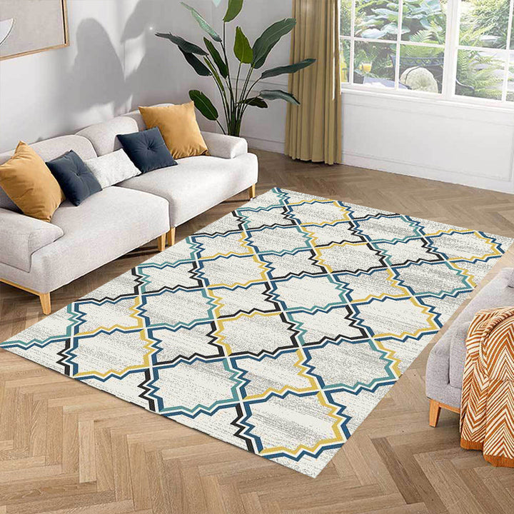 Stylish striped rug with floral gray and yellow Bohemian rug synthetic pet-friendly non-slip backing washable area rug for the living room | Bowlift
