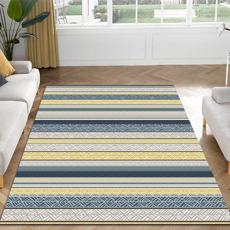 Stylish striped rug with floral gray and yellow Bohemian rug synthetic pet-friendly non-slip backing washable area rug for the living room | Bowlift