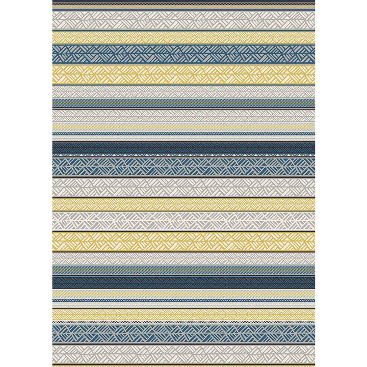 Stylish striped rug with floral gray and yellow Bohemian rug synthetic pet-friendly non-slip backing washable area rug for the living room | Bowlift