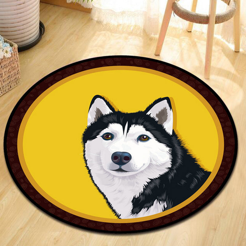 BowLift | Gray and Yellow Children's Carpet Polyester Dog and Cat Pattern Carpet Pet Friendly Washable Non-Slip Backing Carpet for Decoration