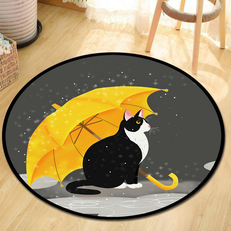 BowLift | Gray and Yellow Children's Carpet Polyester Dog and Cat Pattern Carpet Pet Friendly Washable Non-Slip Backing Carpet for Decoration