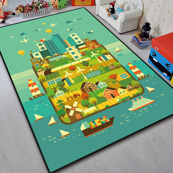 BowLift | Unique island design rug with tree Blue and Green children's rug Polyester Wash Friendly for pets Non-slip rug for the children's room