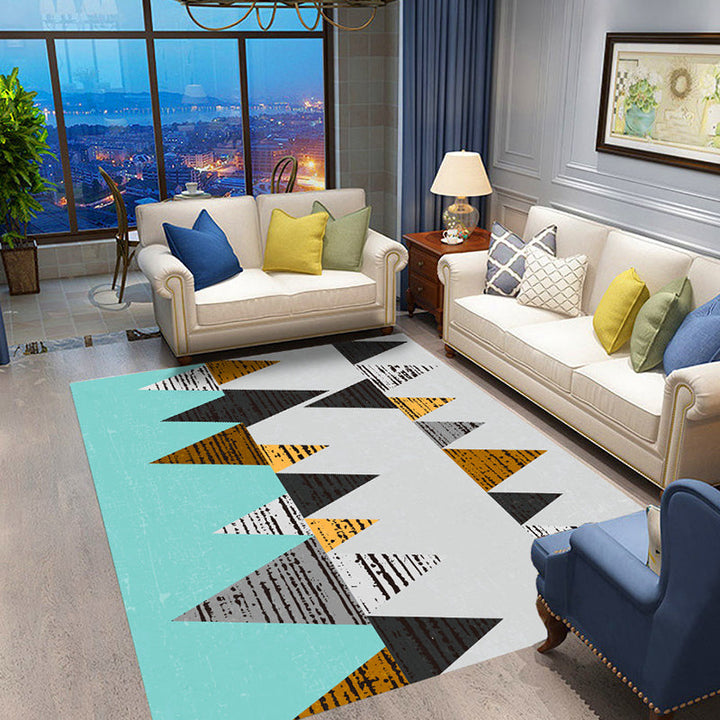 Colored geometric patterned carpet blue modern carpet polyester washable dog-friendly non-slip carpet for the living room | Bowlift
