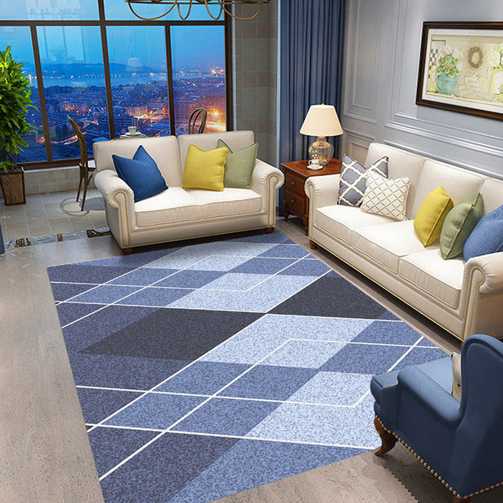 Colored geometric patterned carpet blue modern carpet polyester washable dog-friendly non-slip carpet for the living room | Bowlift