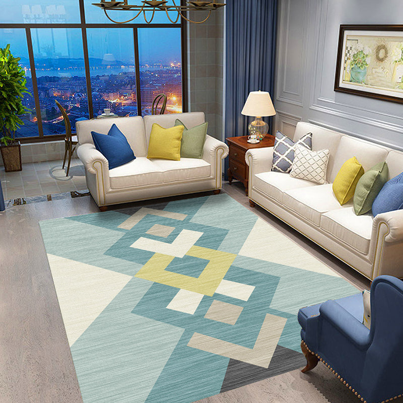 Colored geometric patterned carpet blue modern carpet polyester washable dog-friendly non-slip carpet for the living room | Bowlift