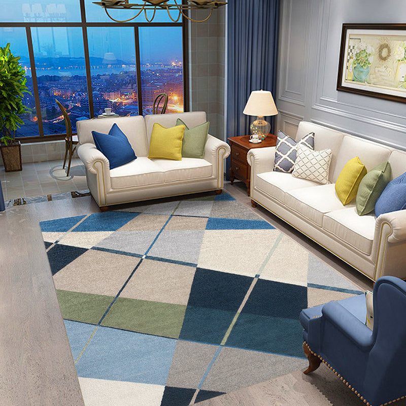 Colored geometric patterned carpet blue modern carpet polyester washable dog-friendly non-slip carpet for the living room | Bowlift
