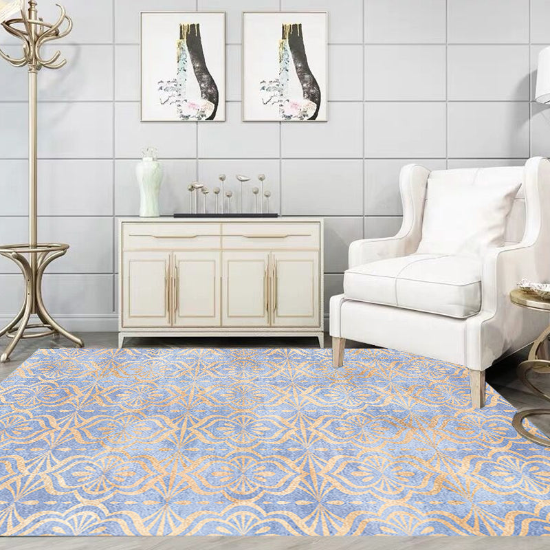 BowLift | Retro Tribal geometric pattern rug Brown and Blue rug Polyester washable pet-friendly non-slip rug for living room