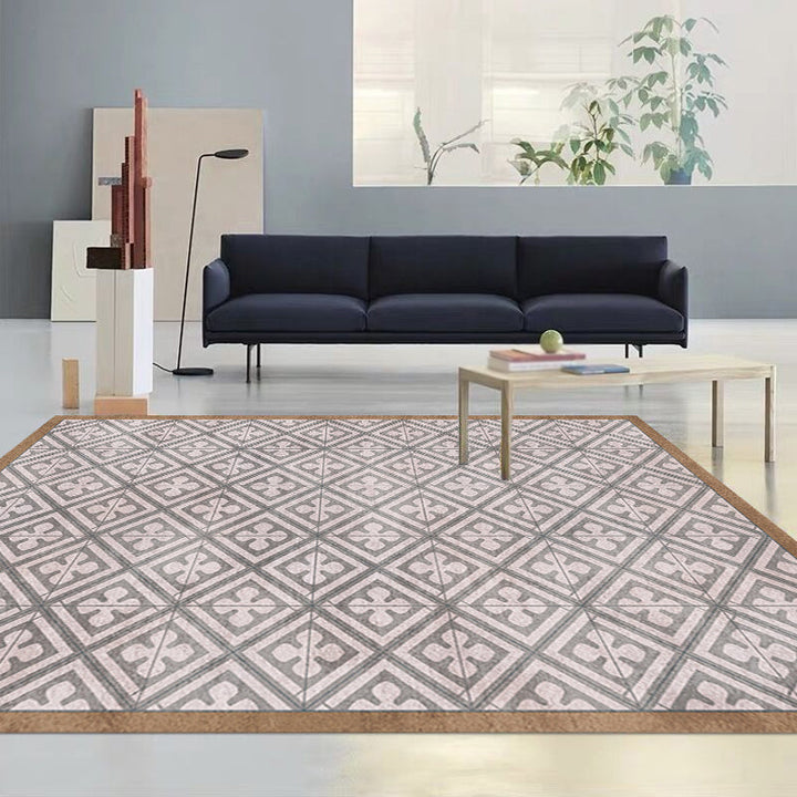 Retro Tribal Geometric Pattern Rug Brown and Blue Rug Polyester Washable Pet Friendly Non-Slip Rug for the Living Room | Bowlift