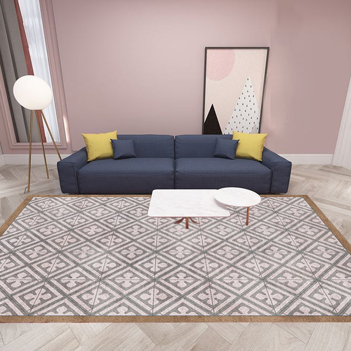 Retro Tribal Geometric Pattern Rug Brown and Blue Rug Polyester Washable Pet Friendly Non-Slip Rug for the Living Room | Bowlift