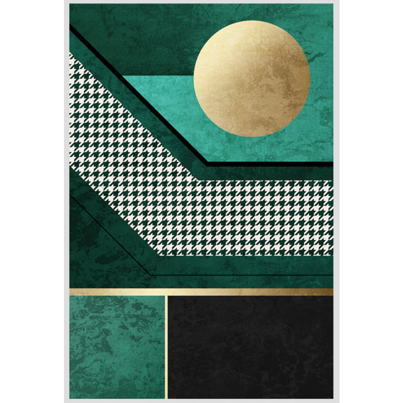 Modern geometric patterned rug with houndstooth pattern green polyester rug washable pet-friendly non-slip rug for the living room | Bowlift