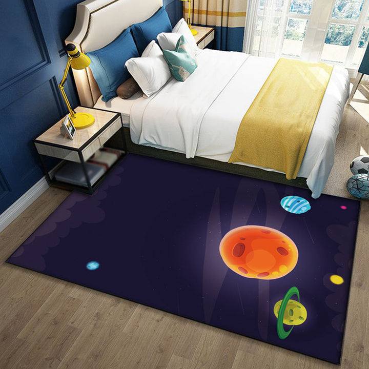 BowLift | Kids Space Pattern Rug with Spaceship Multicolor Polyester Rug Washable Pet Friendly Non-Slip Rug for the Children's Room
