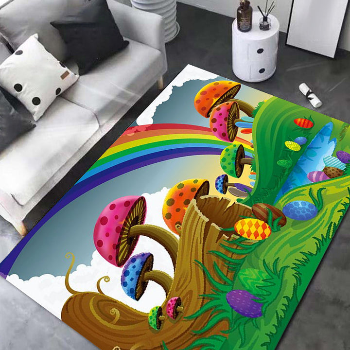 BowLift | Kids Plant Pattern Carpet Green and Blue Polyester Carpet Washable Pet Friendly Non-Slip Carpet for the Children's Room