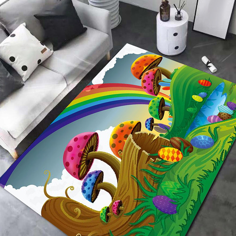 BowLift | Kids Plant Pattern Carpet Green and Blue Polyester Carpet Washable Pet Friendly Non-Slip Carpet for the Children's Room