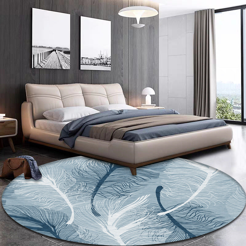Modern botanical patterned rug with feather, multicolored polyester rug, washable, pet-friendly, non-slip rug for the living room | Bowlift