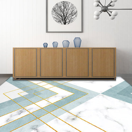 Nordic Geometric Pattern Rug Green and Pink Polyester Rug Washable Pet Friendly Non-Slip Area Rug for the Living Room | Bowlift