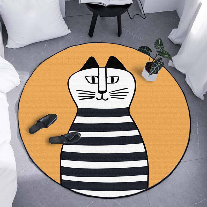 BowLift | Kids Ship Pattern Rug Beige and Orange Polyester Rug Washable Pet-Friendly Non-Slip Rug for the Children's Room