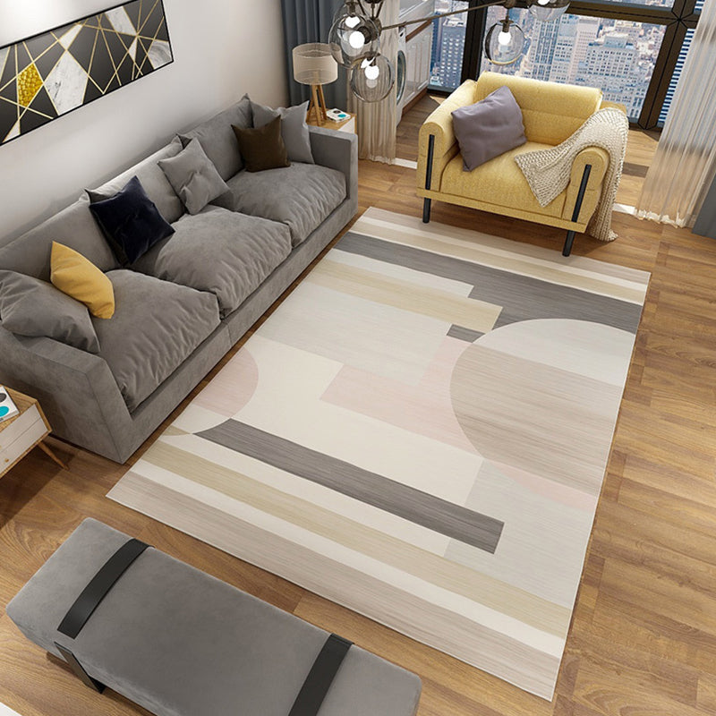 New arrival Geometric pattern rug Beige and Gray Polyester rug Washable Pet-friendly Non-slip rug for the living room | Bowlift