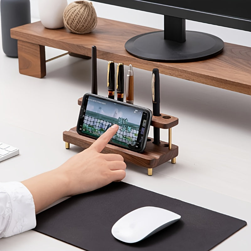 BowLift | Luxury Desk Organizer made of Solid Walnut – With Brass-colored Accents