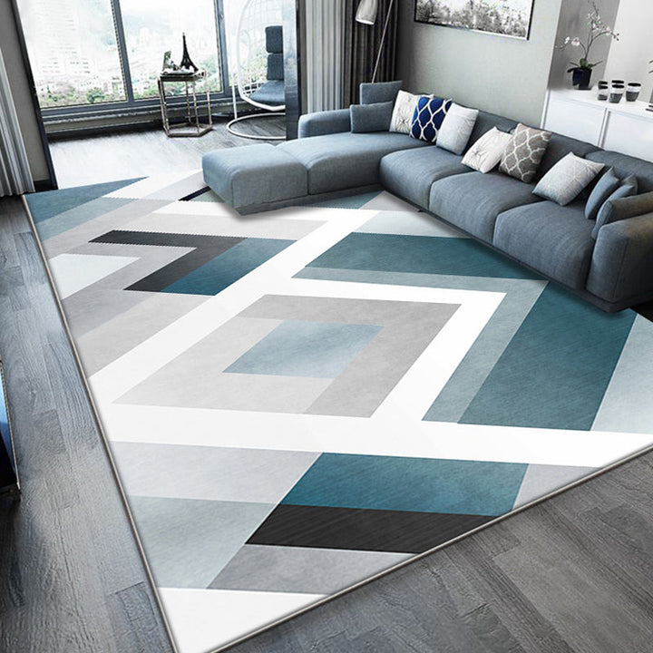 Unique geometric pattern rug Blue and White Modern rug Polyester Washable Pet-friendly Non-slip rug for the living room | Bowlift