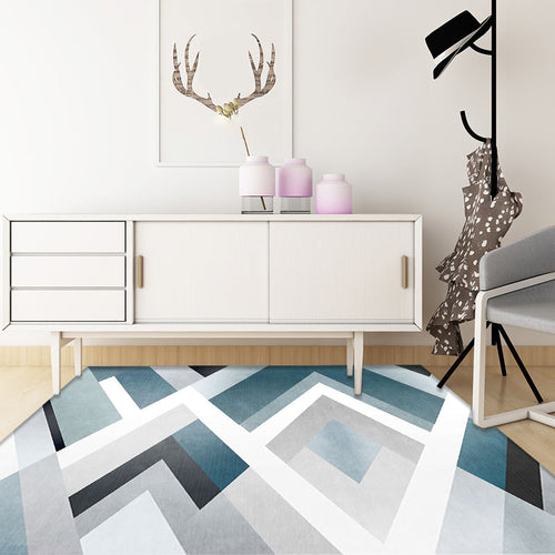 Unique geometric pattern rug Blue and White Modern rug Polyester Washable Pet-friendly Non-slip rug for the living room | Bowlift