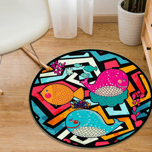 BowLift | Colorful Cartoon Animal Pattern Carpet with Fish Multicolor Children’s Carpet Polyester Washable Pet-Friendly Non-Slip Rug for Children’s Room