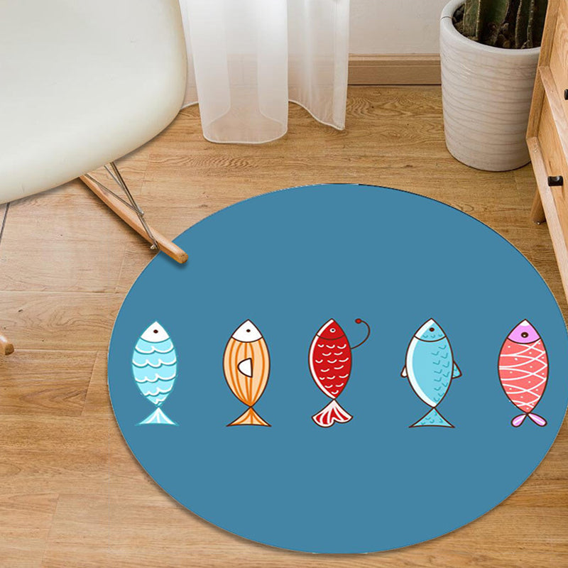 BowLift | Colorful Cartoon Animal Pattern Carpet with Fish Multicolor Children’s Carpet Polyester Washable Pet-Friendly Non-Slip Rug for Children’s Room