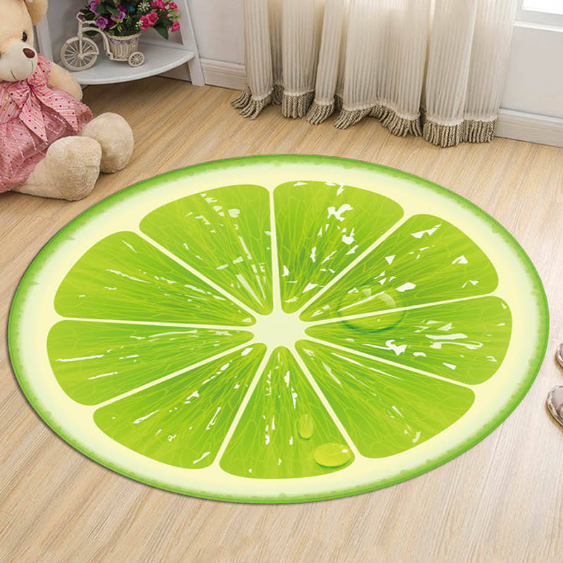 BowLift | Green and Orange Children's Carpet Polyester Fruit Pattern Rug Pet Friendly Washable Non-Slip Backing Area Rug for Decoration